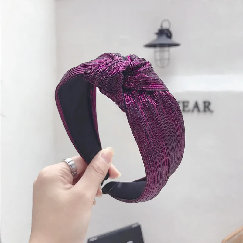 191006 hot pink Винтажная позолоченная ткань со стразами резинки для волос с жемчугом для женщин заколки для волос обруч крест головная повязка в виде чалмы аксессуары для волос для девочек головные уборы - Цвет: 191006 hot pink