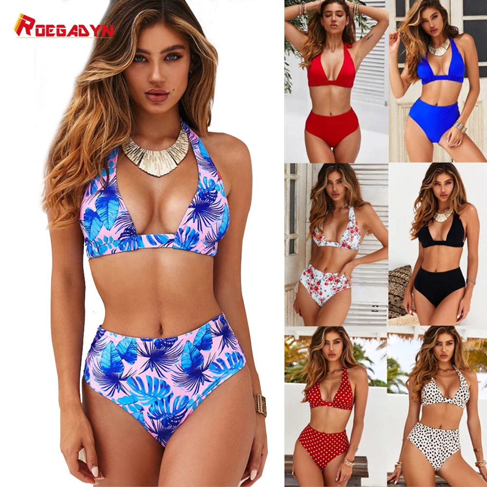 

ROEGADYN White Bikinis 2019 Women High Waist Bikini Brazilian Sexy Girl Floral Print High Waist Swimsuit Beach Bathing Bikini