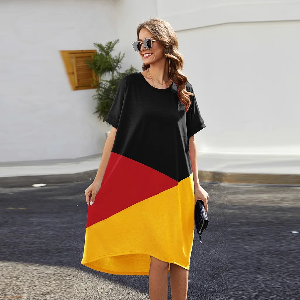 Womail Fashion Повседневные платья Для женщин лоскутное короткий рукав пляжное платье, праздничное платье летние свободные толстовки с круглым вырезом до колен Длина для отдыха платье vestido