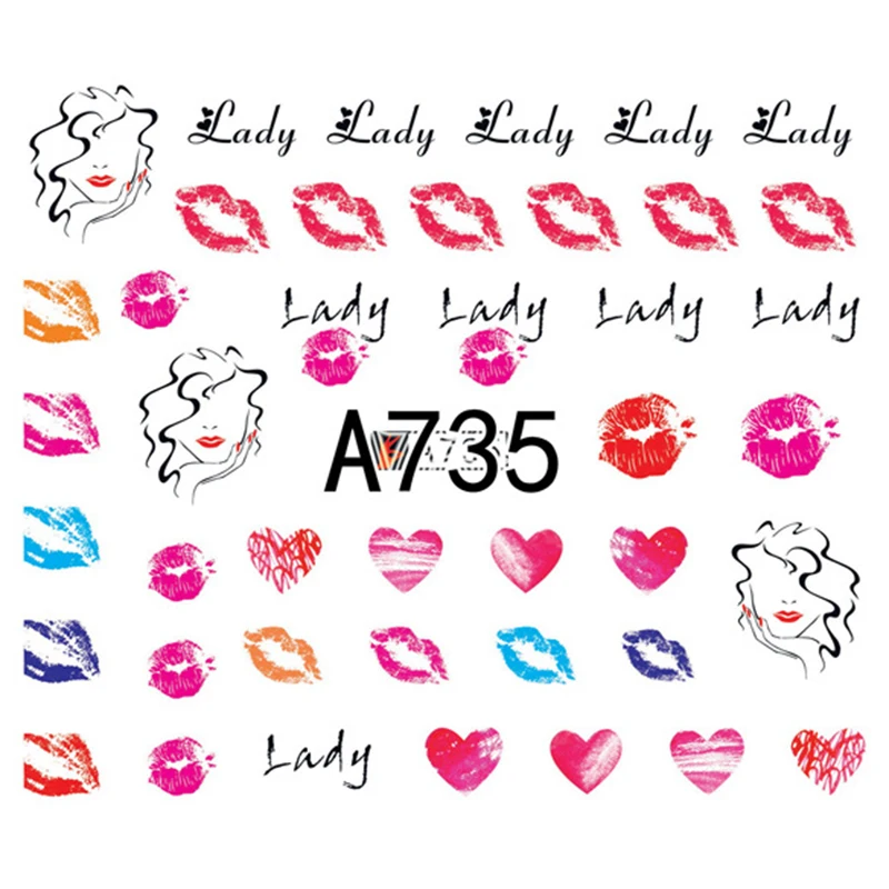 GAM BELLE New Designs 1 pc Sexy Lips Nail Stickers Decals Valentine Water Transfer Slider for 5