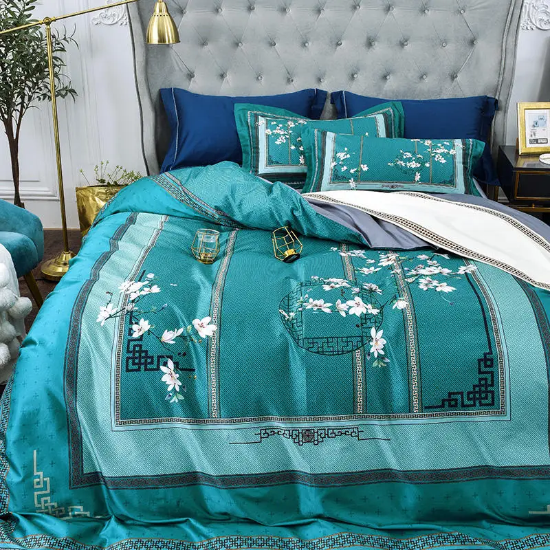 100S комплекты постельного белья высокой плотности, Роскошный домашний текстиль синего цвета, постельное белье из египетского хлопка, постельное белье, пододеяльник