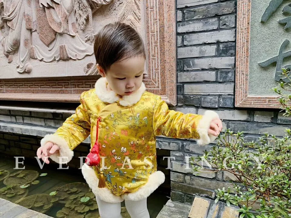 Pre-sale Original Winter Newborn Baby Boys Onesies Infant Baby Rompers Clothing Chinese Traditional Costumes Tang Suit Hanfu