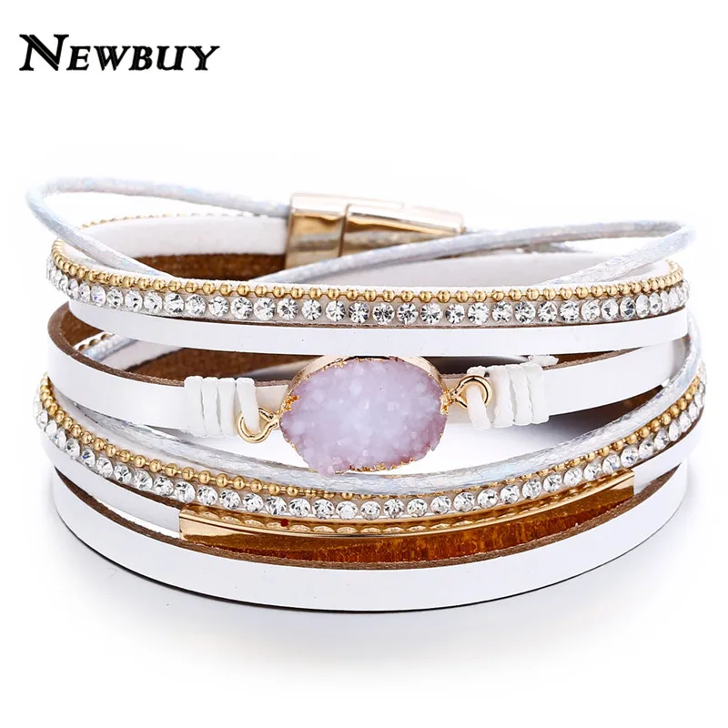 NEWBUY, модные черные кожаные браслеты для женщин, серебряный цвет, несколько слоев, очаровательный браслет и браслет, вечерние ювелирные изделия - Окраска металла: 30096