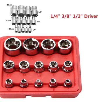 

Adapter 1/4'' 3/8'' 1/2'' Driver E Torx Star Bit 14pcs Attachment Socket Hand Tools Wrench Screwdriver Chrome Kit