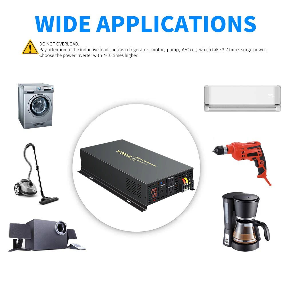 Description Picture 3 of itemPure Sine Wave Solar Inverter 4000W Car Power Inverter Transformer 12V/24V/48V/96V/110V DC to AC 120V/220V/240V Wired Controller