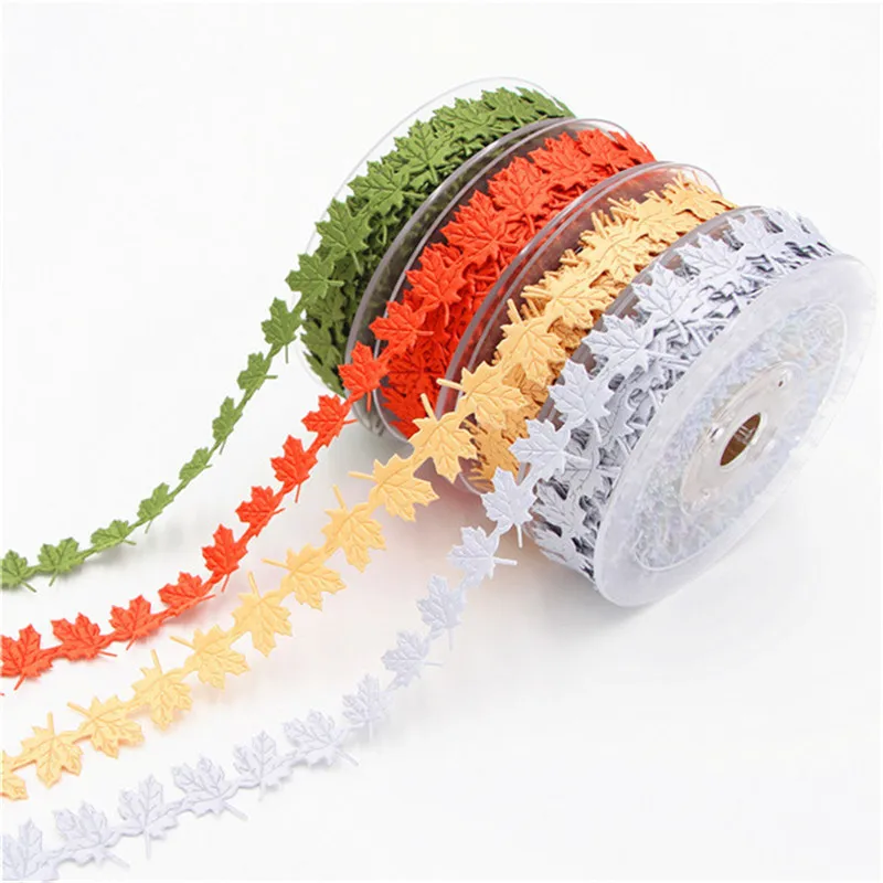 

Wholesale 15/75Yards Ultrasonic embossing ribbon Maple Leaf Satin Ribbons For Sewing Crafts Apparel Accessories Xmas Webbing