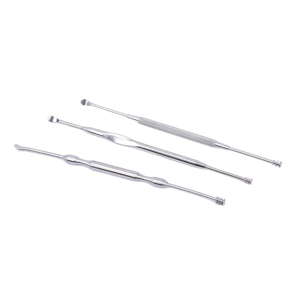3Pcs Stainless Silver Earpick Wax Remover Curette Cleaner Health Care Tools Ear Pick 3 Kinds of Handle Design