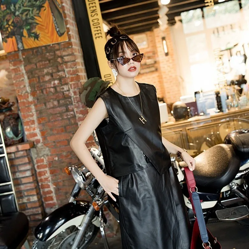 Herfst Schapenvacht Lederen Vest Vrouwen Mouwloze Jas Jas Zwart Lederen Natuurlijke Vrouwen Lange Jas Effen Jas Herfst Schapenvacht Lederen Vest Vrouwen Mouwloze Jas Jas Zwart Lederen Natuurlijke Vrouwen Lange Jas Effen Jas