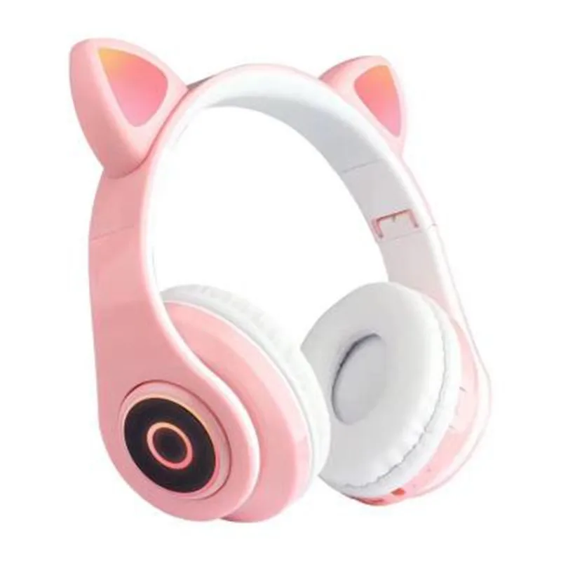 Flash Light Cute Cat Bluetooth Wireless Headphone with Mic Can Control LED Kid Girl Stereo Bass Music Helmet Phone Headset Gift