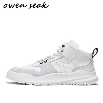 

Owen Seak Men Casual Shoes Luxury Trainers Loafers Cow Leather Lace Up High Street Wear Sneakers Spring White Black Flats Shoes
