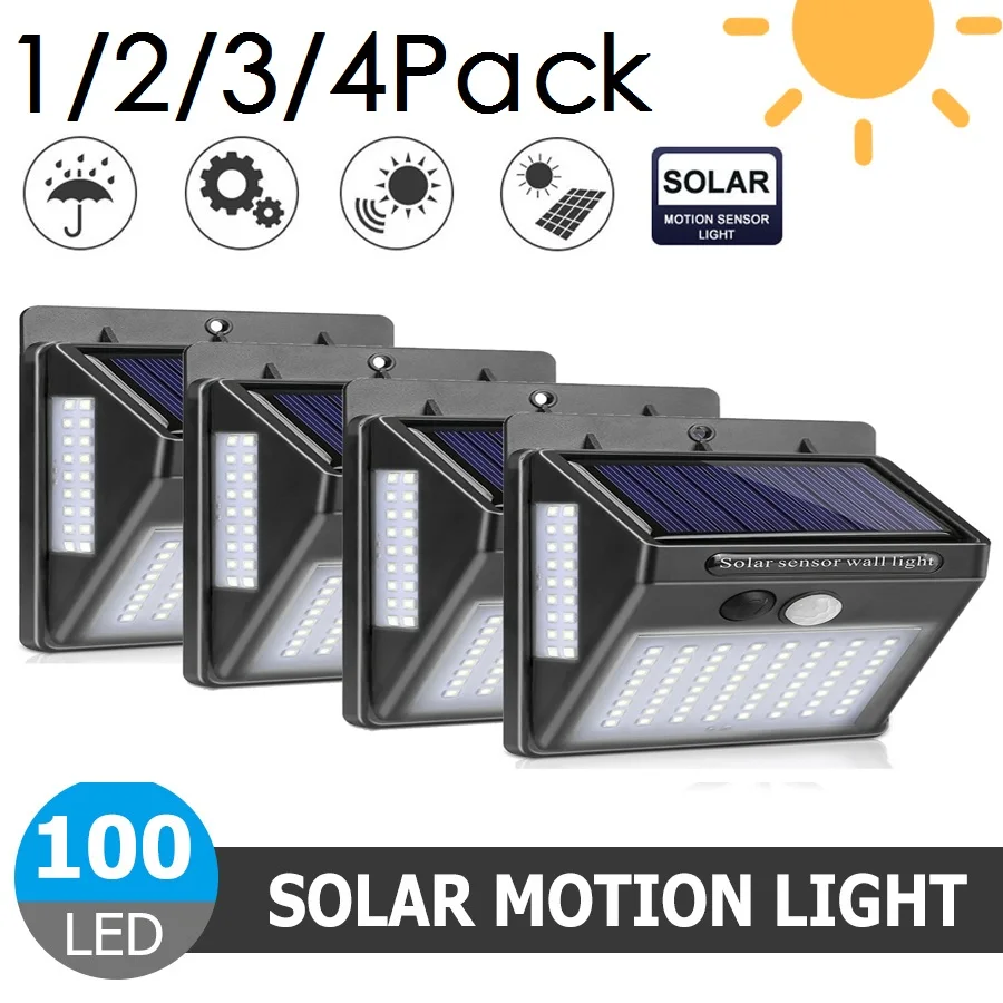 

100 LED Solar Powered Sun Light Light Control Human Sensing Waterproof Motion Sensor Wall Lamp Yard Decor Outdoor Courtyard