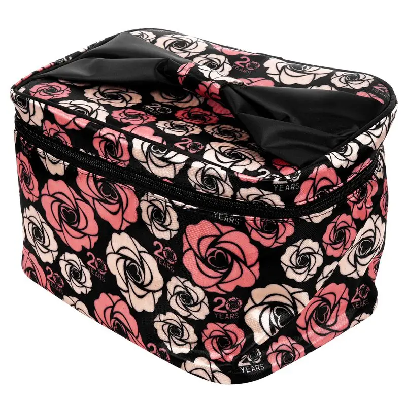

ABZC-Toiletry Cosmetic Storage Large Travel Makeup Bag with Sweet Bow Handle and Mirror,Flower