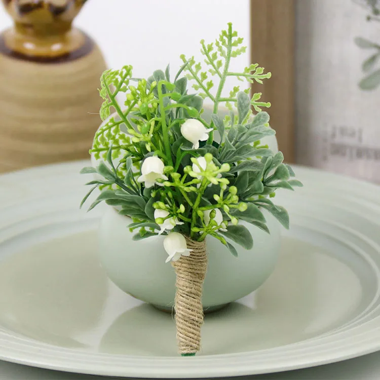 boutonniere-F YO CHO бутоньерка искусственный цветок ландыши девушка браслет свадебная бутоньерка на запястье лесной стиль растение Свадебный бутоньерка - Цвет: boutonniere-F