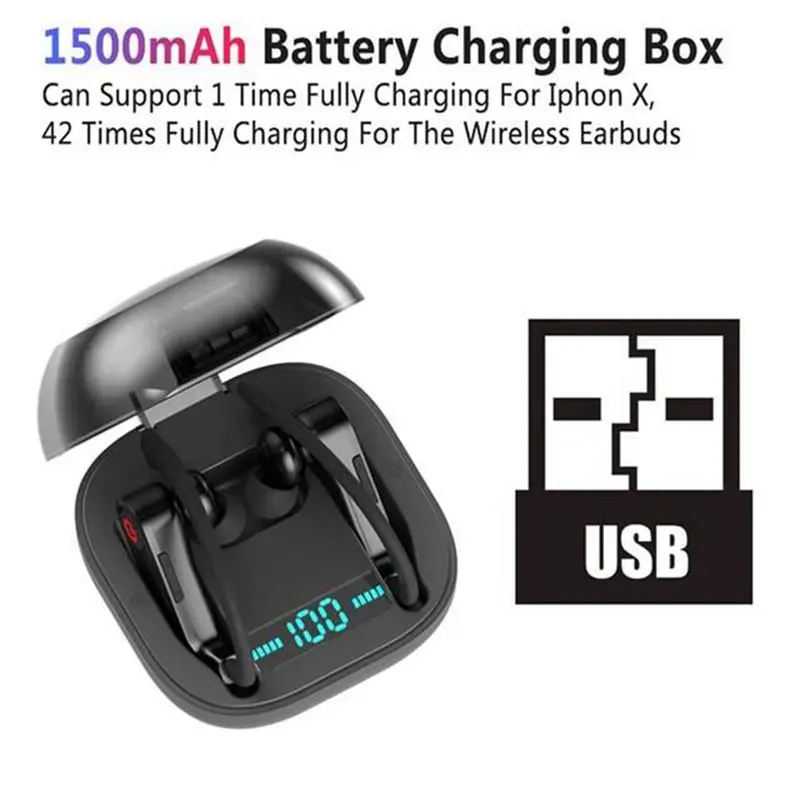 

TWS Bluetooth 5.0 Wireless Headphones High Quality Stereo Waterproof Headphones with Charging Case for HBQ Q62 Powerbeats Pro