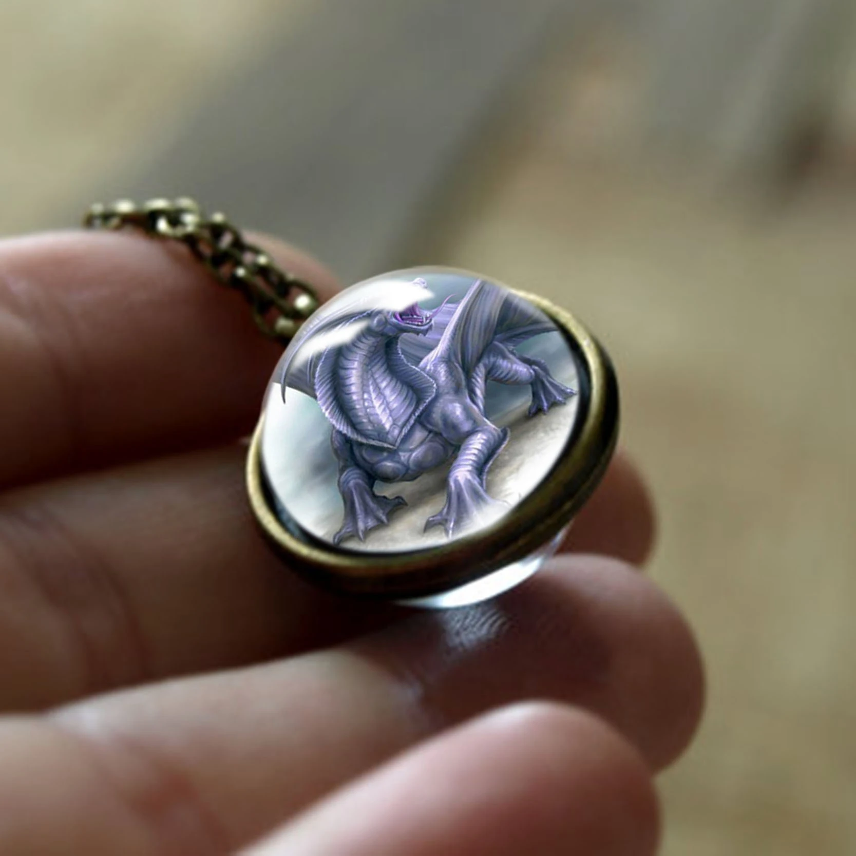 Дизайн картина с драконом искусство ожерелье Мода двухсторонний стеклянный шар кулон Бронзовый цинковый сплав ручной работы ожерелье креативный подарок - Окраска металла: 4