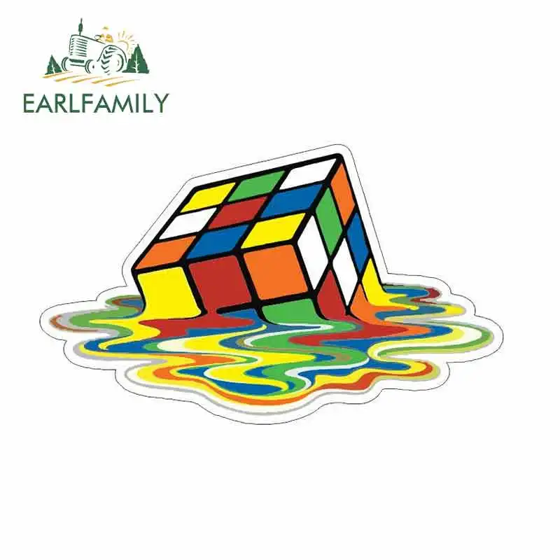 

EARLFAMILY 15cm x 5.8cm for Rubik Cube Melted Oem Cartoon Funny Car Stickers RV VAN 3D DIY Fine Decal Vinyl JDM Accessories