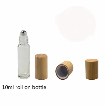 

Silver bamboo cap10ml Glass Crystal Stone Essential Oils Massage Roller Bottles Empty Refillable Roll On Perfume bottle