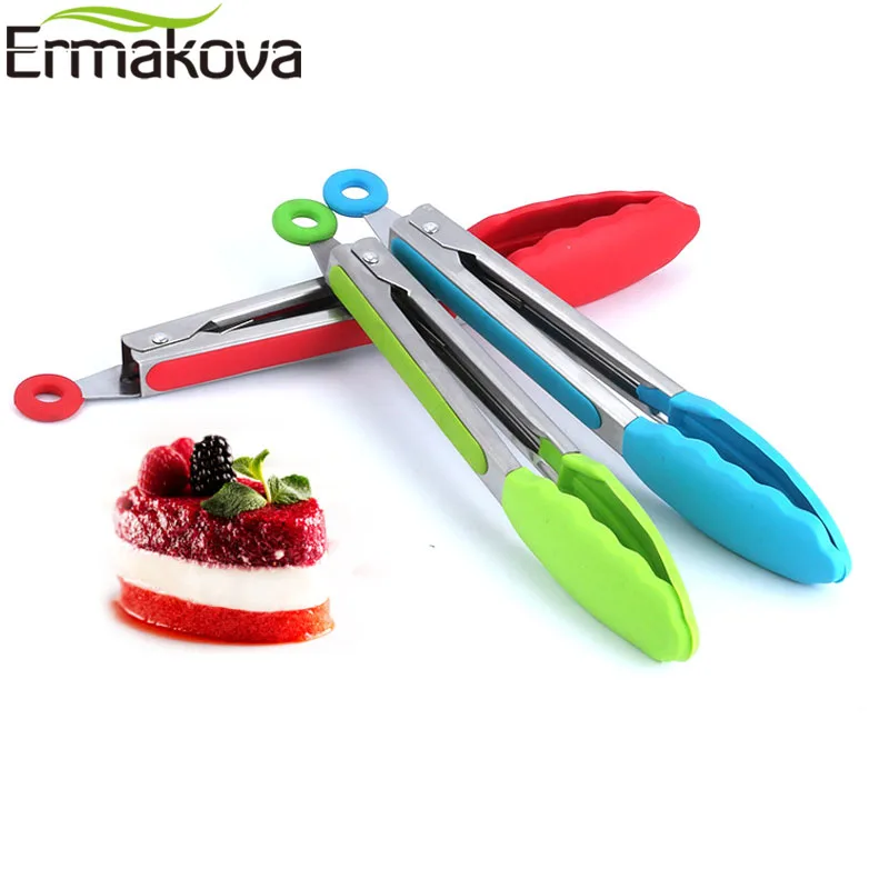 

ERMAKOVA FDA Grade 12-Inch Silicone Kitchen Tong Stainless Steel Non-Stick Salad Bread BBQ Grill Serving Tong Cooking Utensil