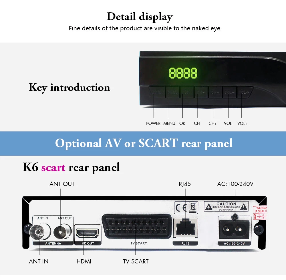 Vmade K6 AV/Scart интерфейс DVB-T2/DVB-T ТВ-тюнер приемник HD цифровой эфирный рецептор поддержка H.265 AC3 Встроенная сеть