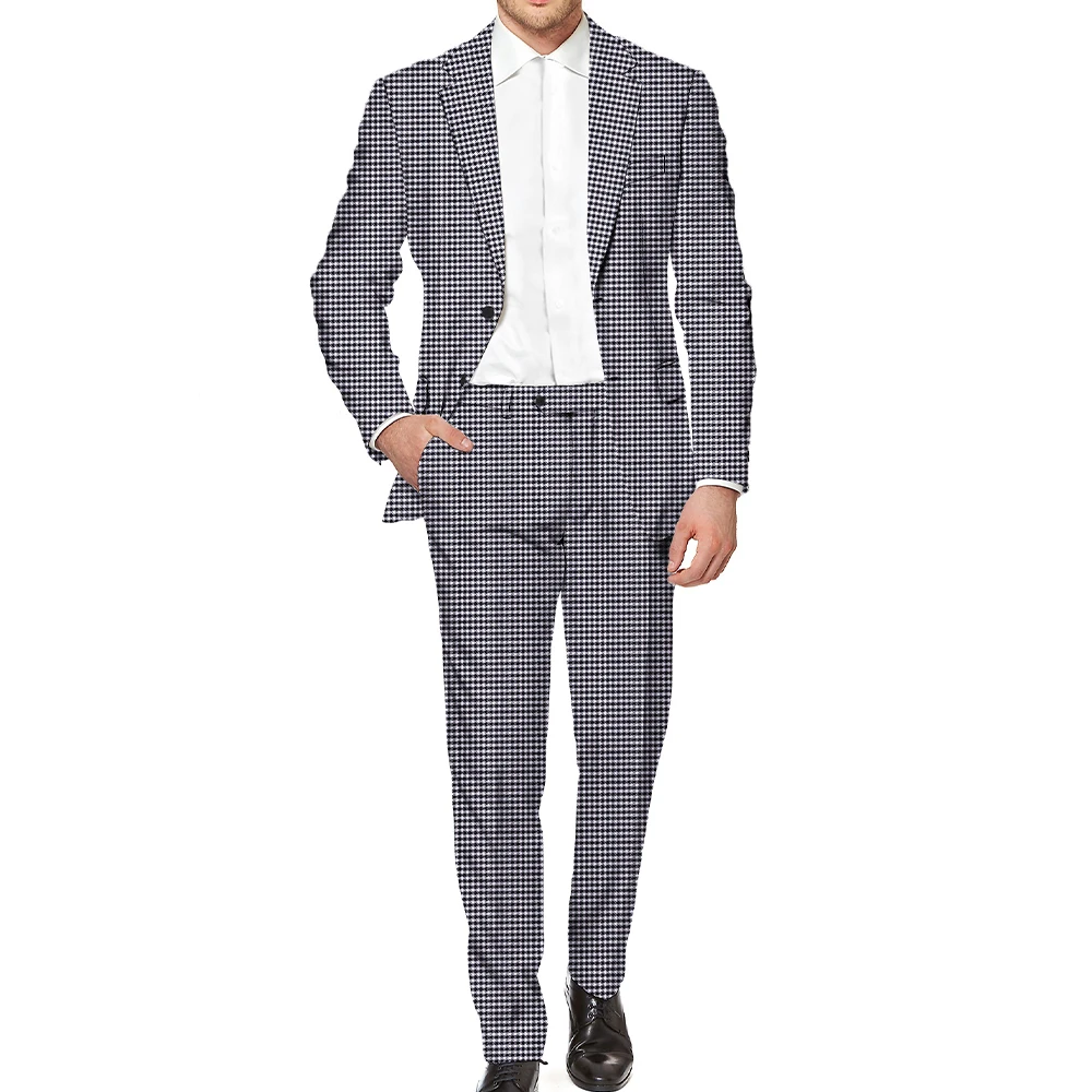 Men Business Leisure Suit Black and White Houndstooth Vintage Wedding Groom Dress Formal Dinner Tuxedo Office Set(Blazer+Pants