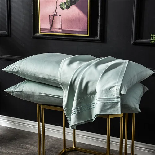 light green Подушка Чехол хлопок Роскошные атласные туфли однотонного цвета, накидка для подушки, здоровую кожу сна Подушка Чехол Европейский стиль постельные принадлежности 48*74 см 2 шт - Цвет: light green