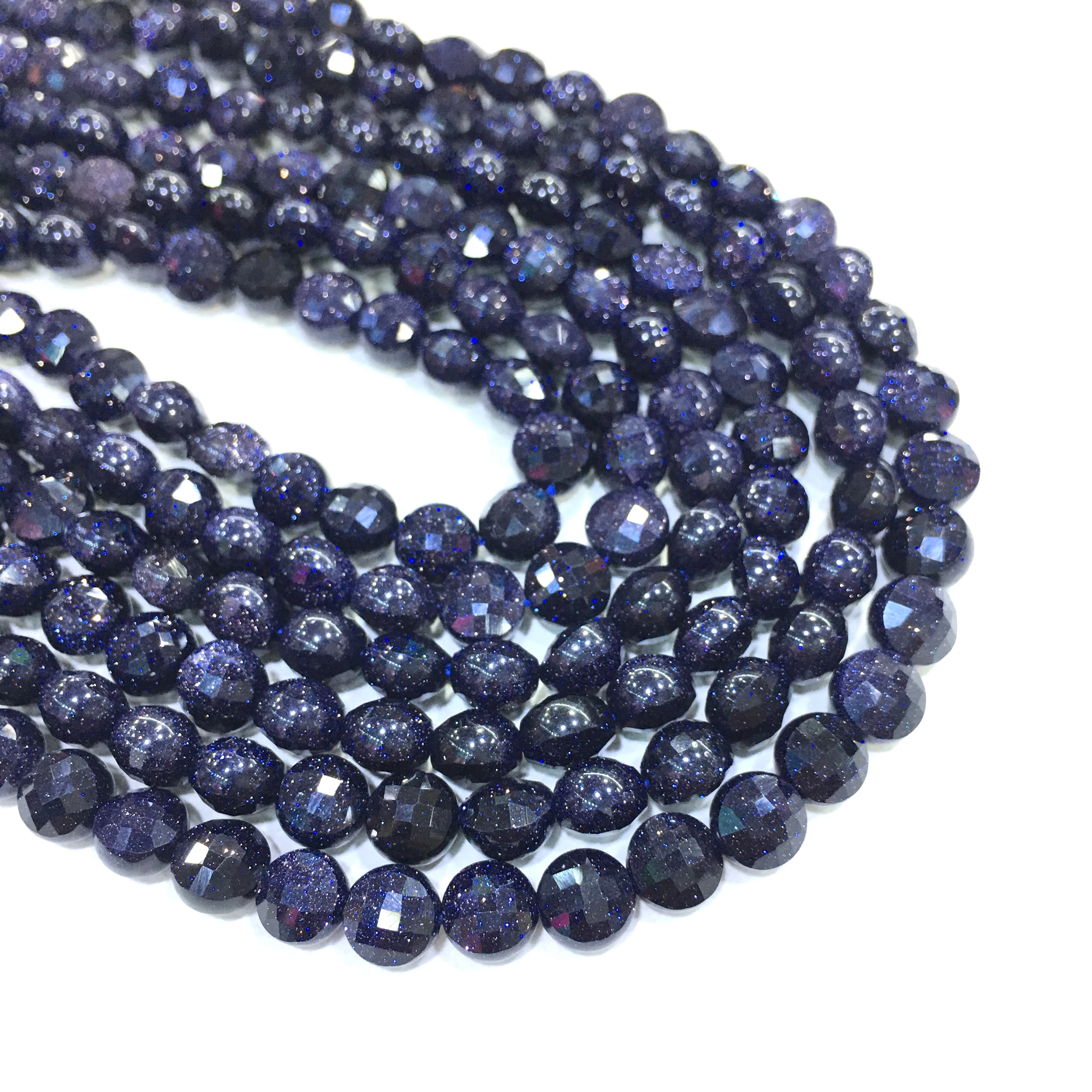 

Factory Price Natural Coin Shape Blue Gold Stone Beads Healing Gemstone Jewelry Gemstone Making DIY Bracelet & Necklace 4mm 6mm