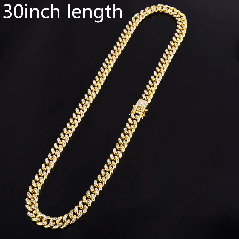 Мужская цепочка в стиле хип-хоп со льдом и стразами, модное ожерелье с фианитами, кубинские цепочки в стиле хип-хоп, ювелирные изделия унисекс - Окраска металла: gold 30inch
