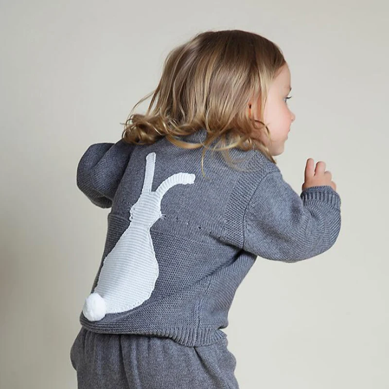 Новая одежда для маленьких мальчиков и девочек, пуловер, Рождественский детский вязаный свитер с вышивкой кролика, Детские повседневные теплые свитера с длинными рукавами