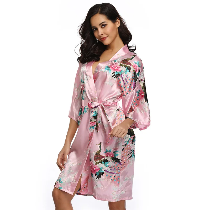 Europe And America Large Size WOMEN'S Pajamas Printed Women's Robes Tied Belt Nightgown Supply of Goods R80
