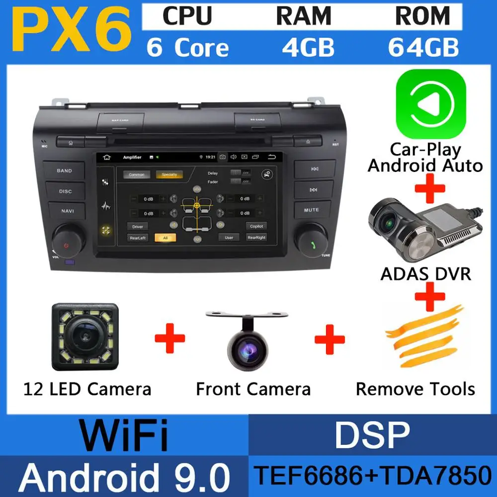 " Android 9,0 Octa Core 5 USB порт Автомобильный dvd-плеер для мазда3 Mazda 3 2004 2005 2006 2007 2008 2009 Автомобильный Радио gps Мультимедиа DSP - Цвет: PX6-CarPlay-ADAS