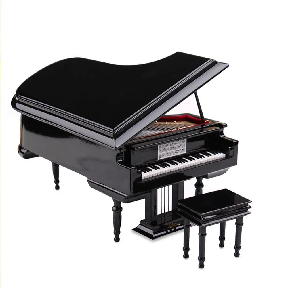 Glossy Black Grand Piano 7 inch Miniature Replica Figurine Decoration 