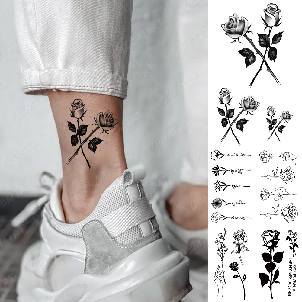 Tatouage Rose Sur La Main Femme Autocollant de Tatouage Temporaire Étanche, Old School Rose Flash, Fleurs,  Main, Bras, Poignet, Faux, Art Corporel, Femme, Enfant | AliExpress