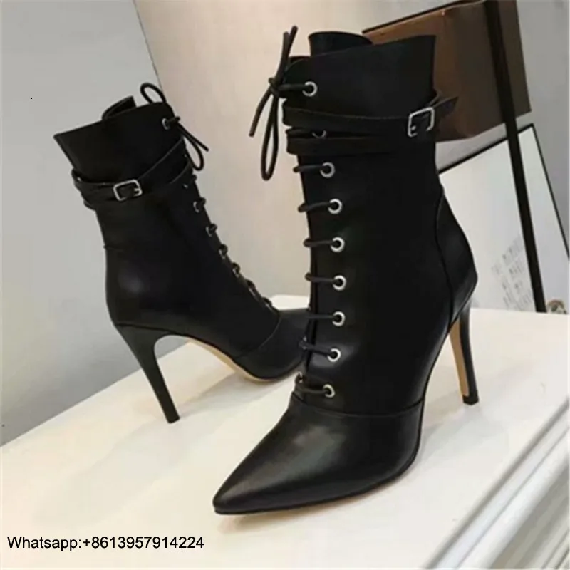 

Scarpe Women Boots Donna Ladies Shoes High Heel Chaussures Femme Pointed Toe Botas Mujer Female Shoes Lace Up Ankle Boots
