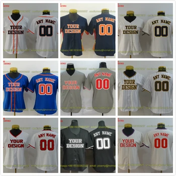 

Customize Baseball Jerseys Embroidered Stitched Team Logo Name Number Uniform Button Down Shirts Women Blue White Red Pink Grey
