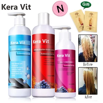 

Straighten Curly Hair Brazilian Grape Keratin with N 5% Formalin + Purifying Shampoo + Daily Conditioner