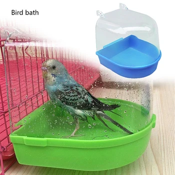 

Plastic Parrot Bird Bathtub With Hanging Hooks Acrylic Transparent Pet Cage Parakeet Water Bath Tub Box For Dropship