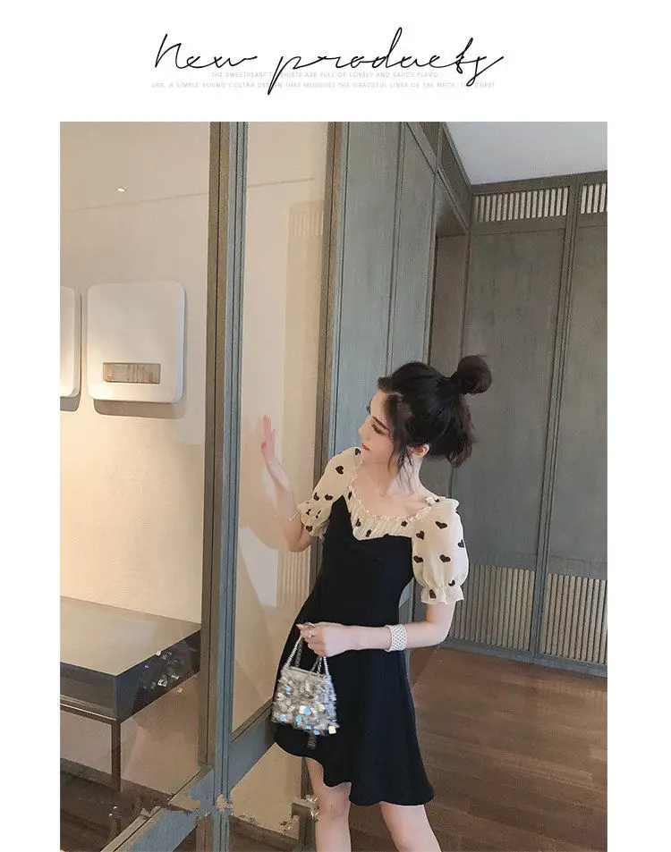 Dress Women Chiffon Patchwork Summer New Arrival Printed Lovely Slim Short Black Dresses Tunic Ruffles Sweet Girl Fairy Chic Fit