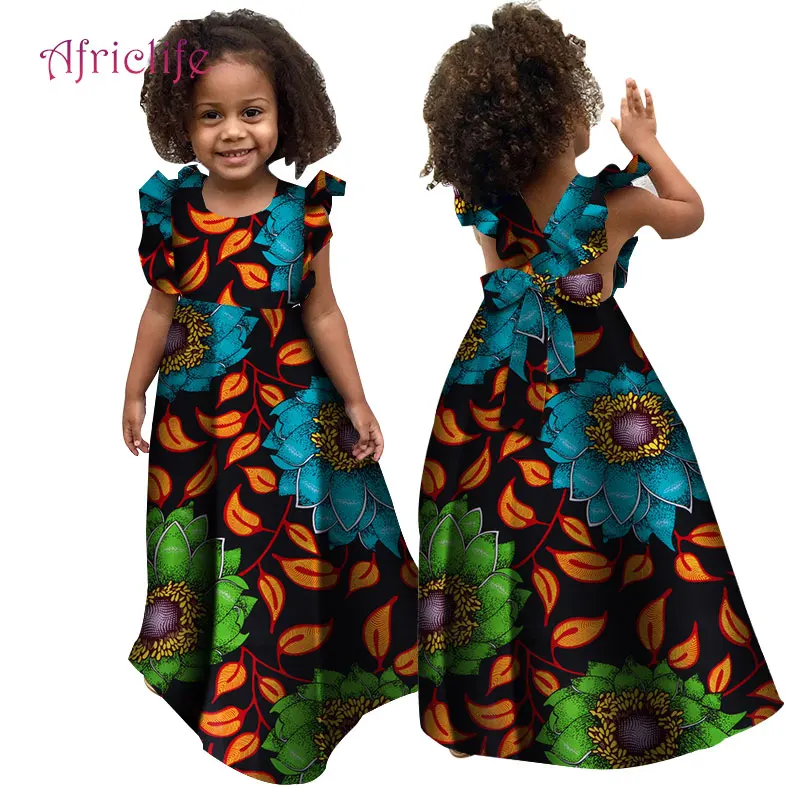 Летнее платье для девочек в африканском стиле; детское традиционное Хлопковое платье с рюшами и рукавами; платье для девочек с принтом в африканском стиле; WYT307