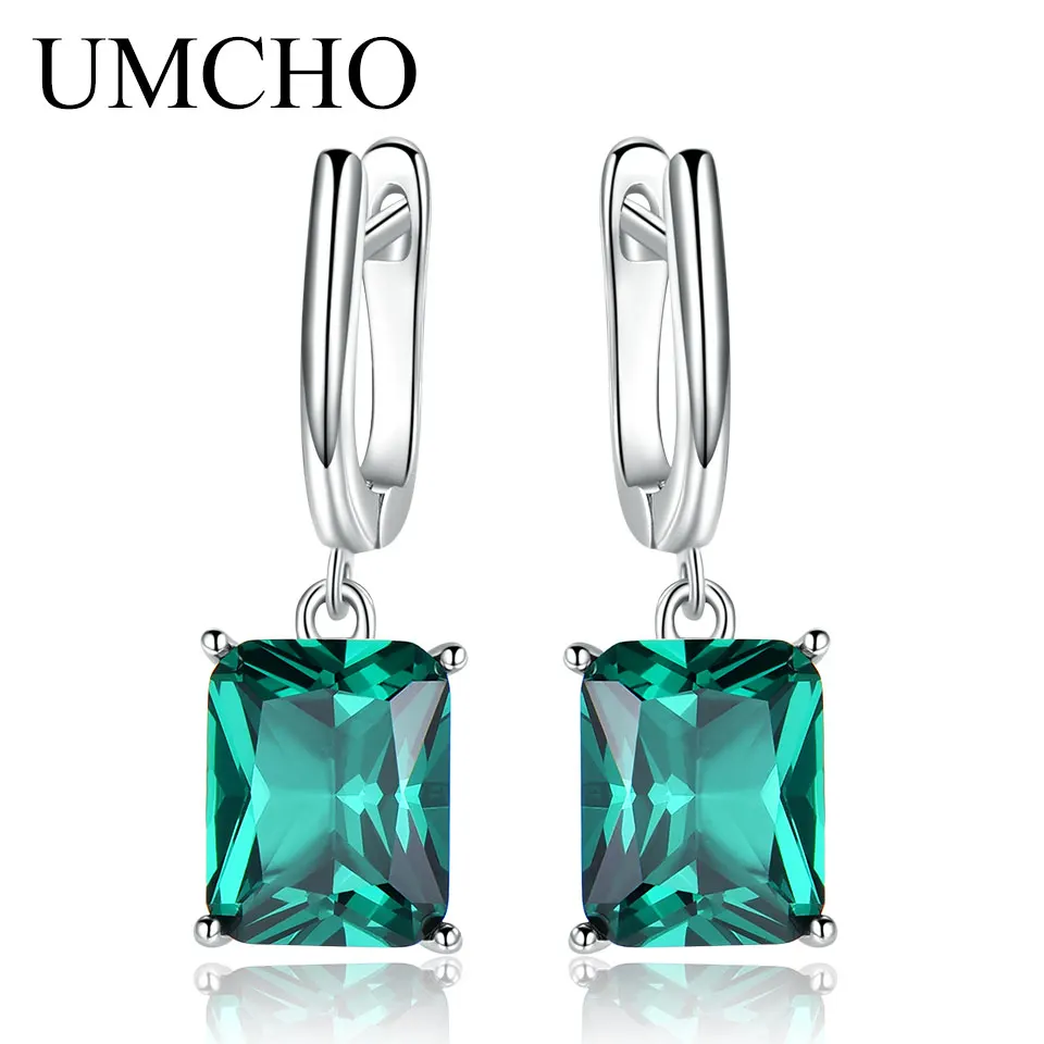 

UMCHO Solid 925 Sterling Silver Emerald Engagement Wedding Earrings for Women Gemstone Vintage Statement Bridal Jewelry Gift for