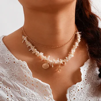 

2020 New Necklace Marine Element Gravel Scallop Starfish Necklace Beach Vacation Star Shell Necklace for Women Jewelry