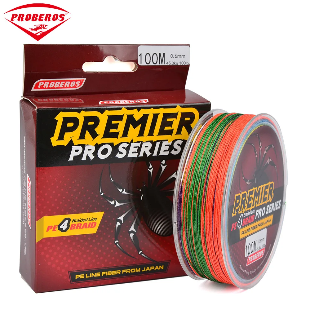 

Pro beros 4 Series 100 M Dyneema Fishing Line Five-color Braided Line PE Line 0.4 #-10 # Red Label