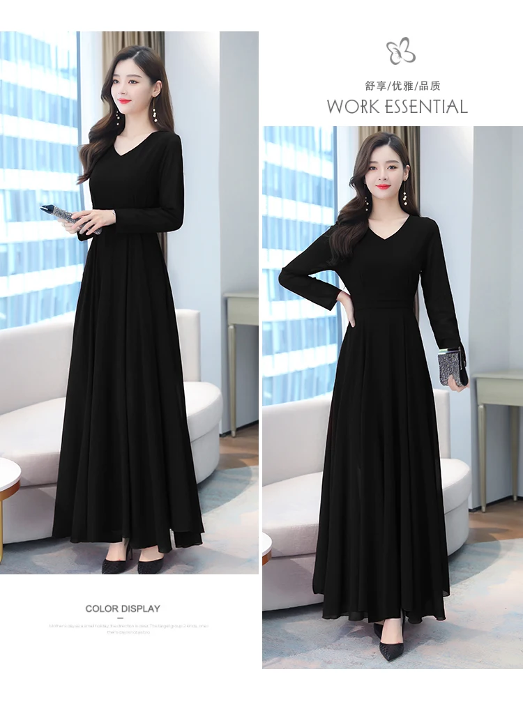Autumn Winter Vintage Chiffon Boho Midi Dress 2020 4XL Plus Size Sexy Casual Maxi Dresses Women Party Long Sleeve Black Vestidos
