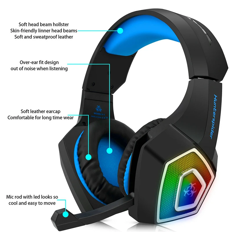 For PS4 Xbox One PC 1pc Wired Gaming Headset 7 Colors LED Light Stereo Headphone With Microphone Pohiks