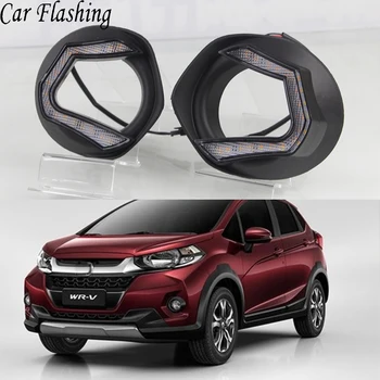 

Car Flashing 2Pcs Daytime Running Lights For Honda WRV 2017 2018 LED DRL Fog lamp cover driving light Yellow turn signal lights