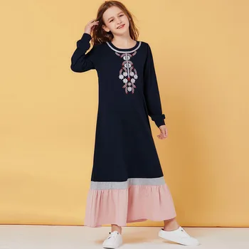 

Siskakia Child Girls Abaya Dress Muslim Dubai Oman Big Girl's Maxi Long Dress Long Sleeve embroidered Arab Kids Clothing 14T 12T