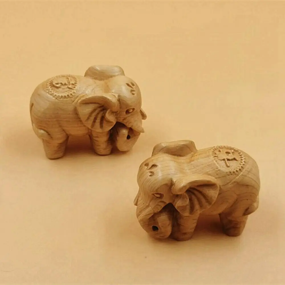 Thuja Wood Elephant Miniature Figurines Decoration