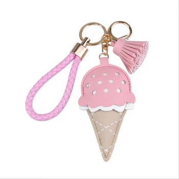 

New Fashion Style PU Leather Ice Cream Keychain Lovely Cute Creative Keychain Bag Pendant Random Color Gifts