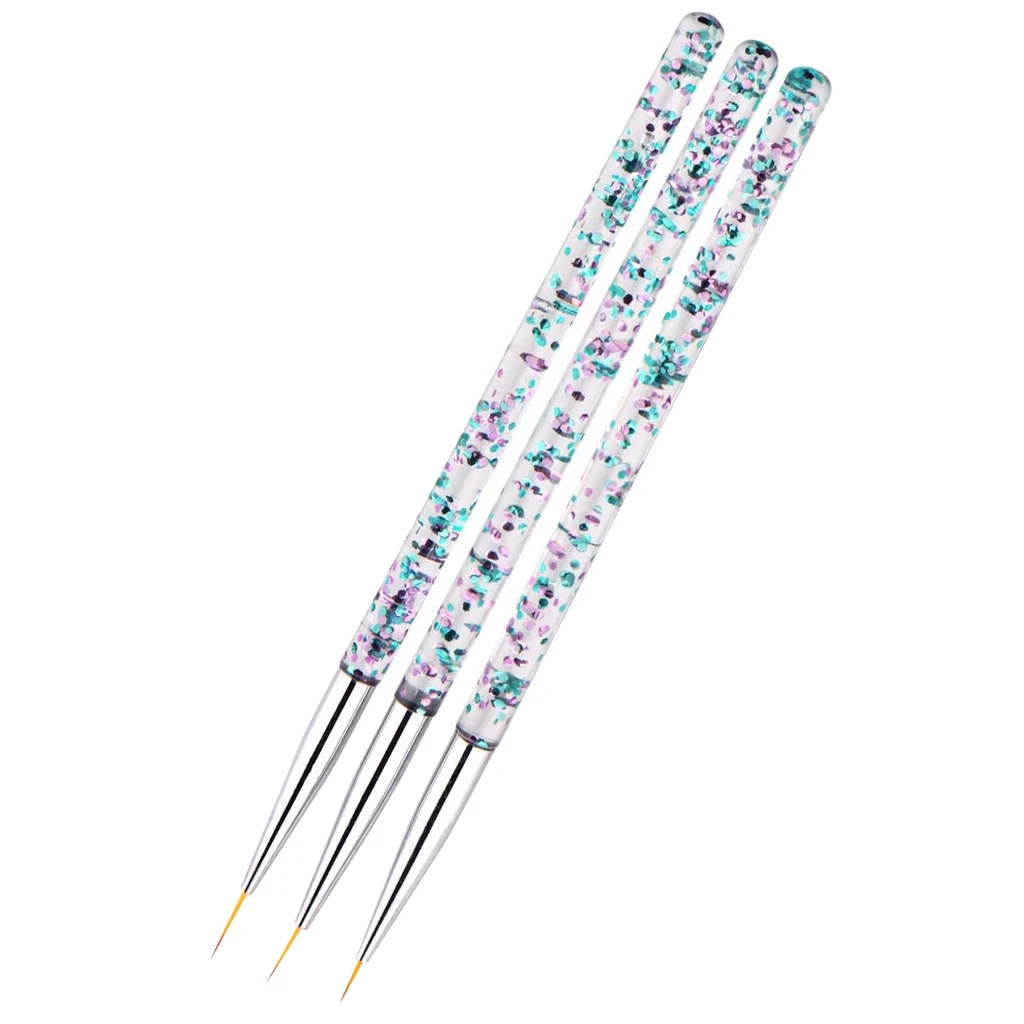 6x 3 Sizes 7/9/11mm Nail Art Brush Set For Thin Lines Fine Drawing Blending