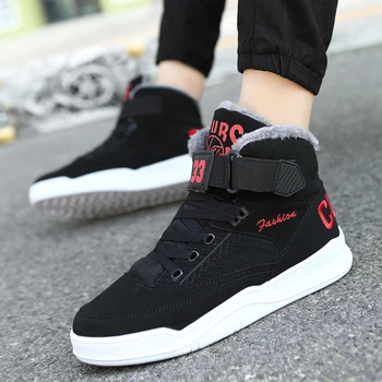 

NAUSK Mens Snow Boots Winter Warm Men Shoes Fashion Comfortable High Top Outdoor Sneakers Men Boots With Fur Flat Winter Shoes