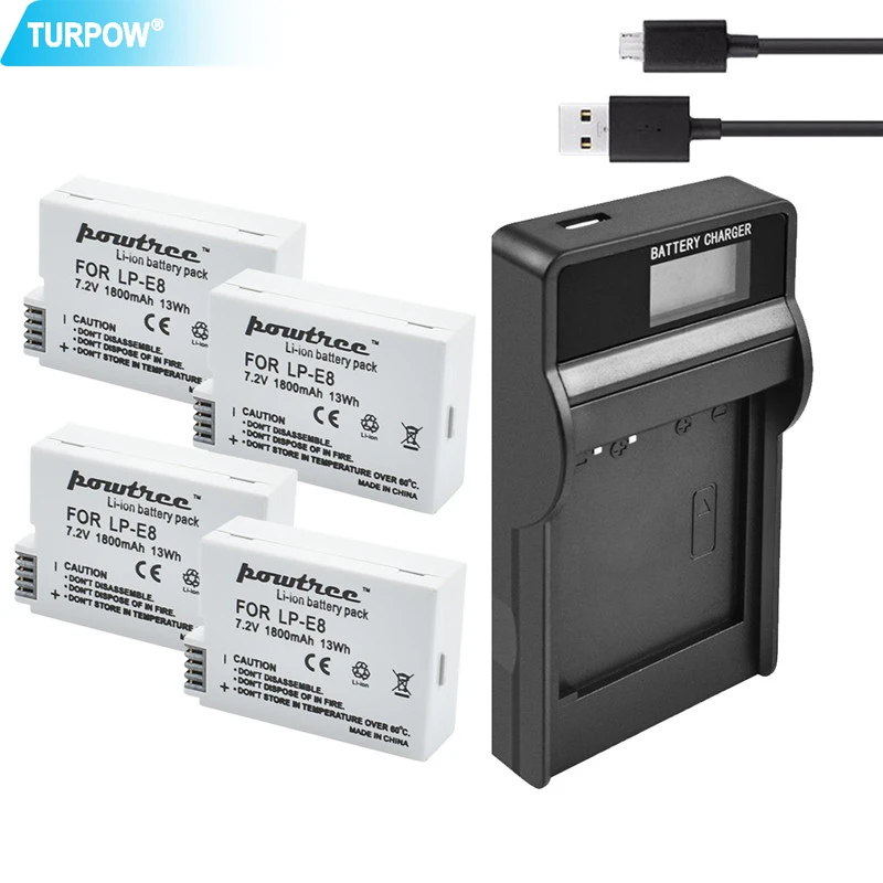 Turpow 1800 мА/ч, LP-E8 LPE8 LP E8 Батарея AKKU+ USB ЖК-дисплей Зарядное устройство для цифровой однообъективной зеркальной камеры Canon EOS 550D 600D 650D 700D X4 X5 X6i X7i T2i T3i Батарея